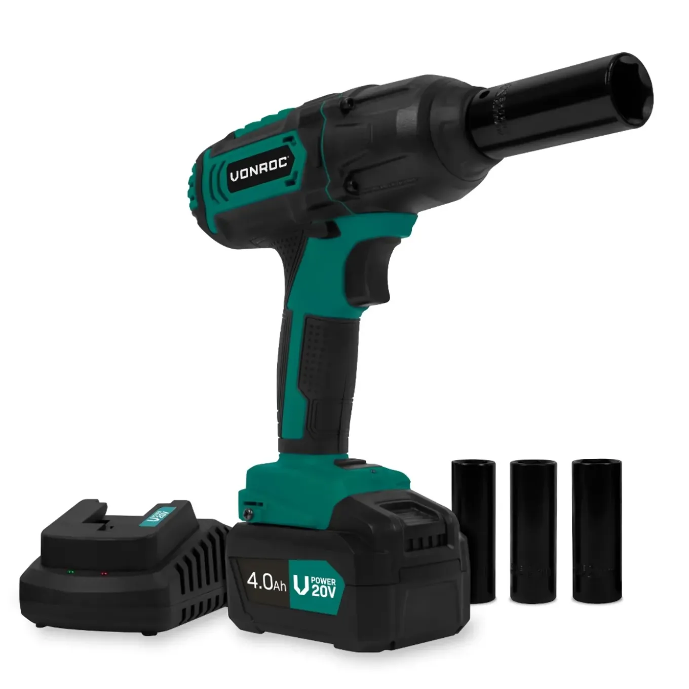 Vonroc Accu Slagmoersleutel 20v – 4 Standen: 100/200/300/400nm - Incl. 4 Moerdoppen – Geschikt Voor