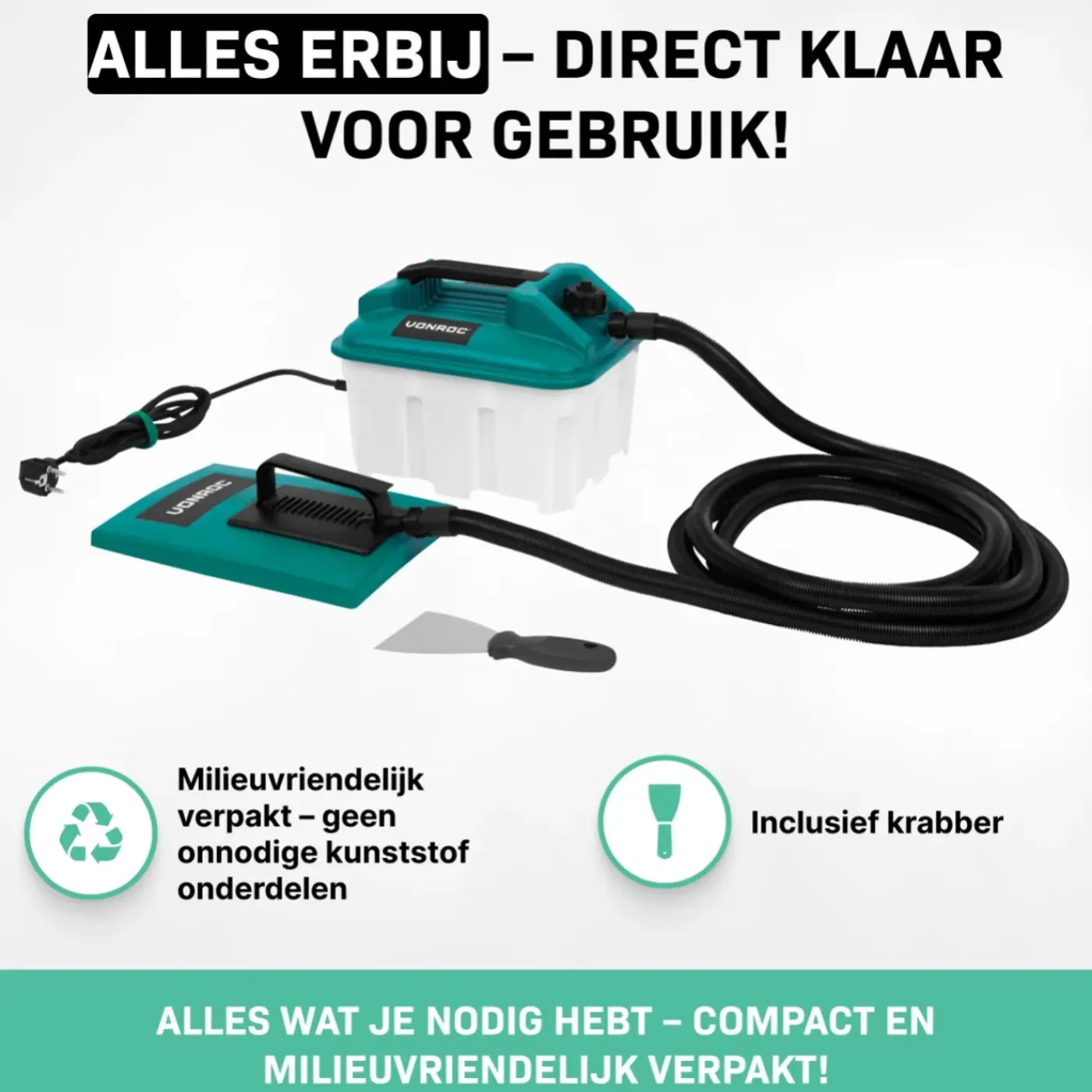 VONROC Behangafstomer 2300w - 4.5l Met 4m Slang | Incl. Krabber