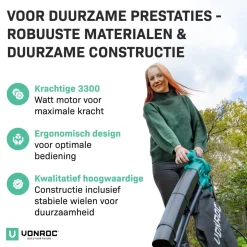 VONROC Bladblazer 3300w - 3-in-1- Blazen - Zuigen - Versnipperen - 270km/h - 40l