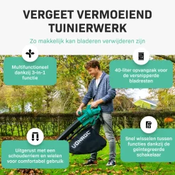 VONROC Bladblazer 3300w - 3-in-1- Blazen - Zuigen - Versnipperen - 270km/h - 40l