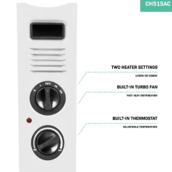 Vonroc Convectorkachel – 2000w – Wit | Met 2 Standen En Turbo Functie