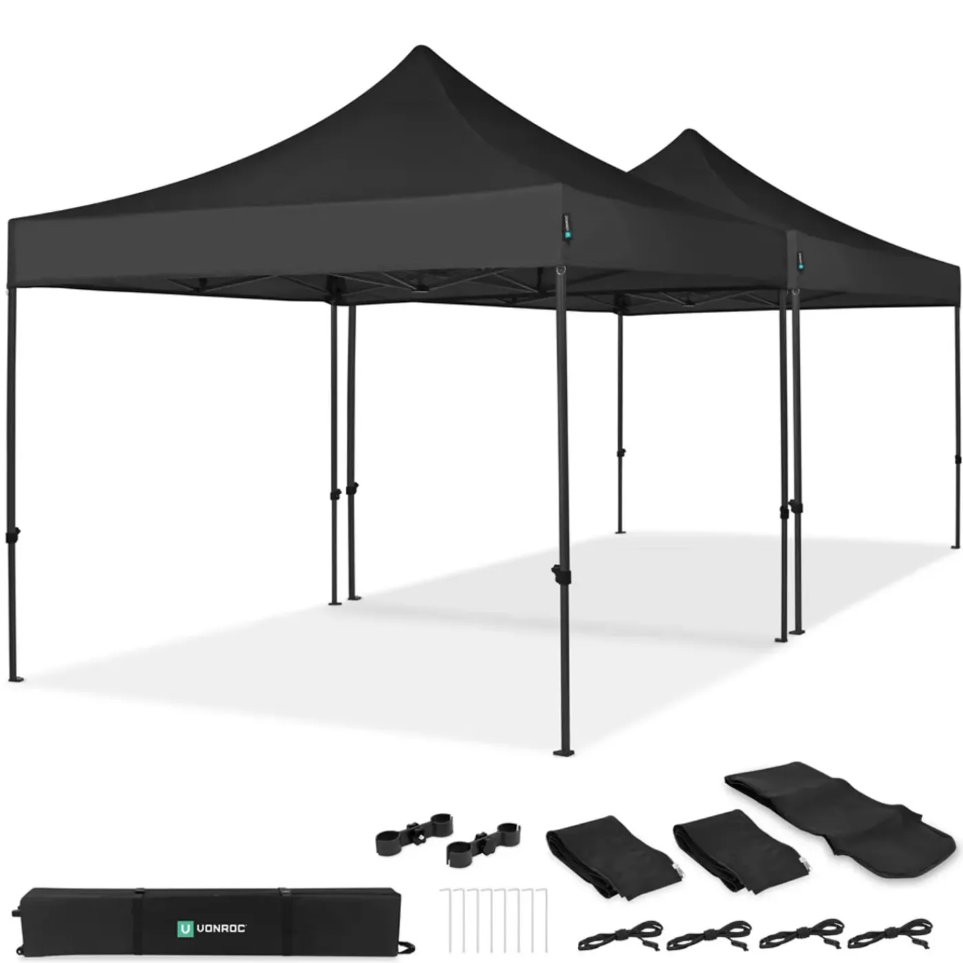 VONROC Easy-up Partytent – 6x3 M - Opvouwbaar – Uv Bescherming - Waterdicht – Stalen Frame - Zwart