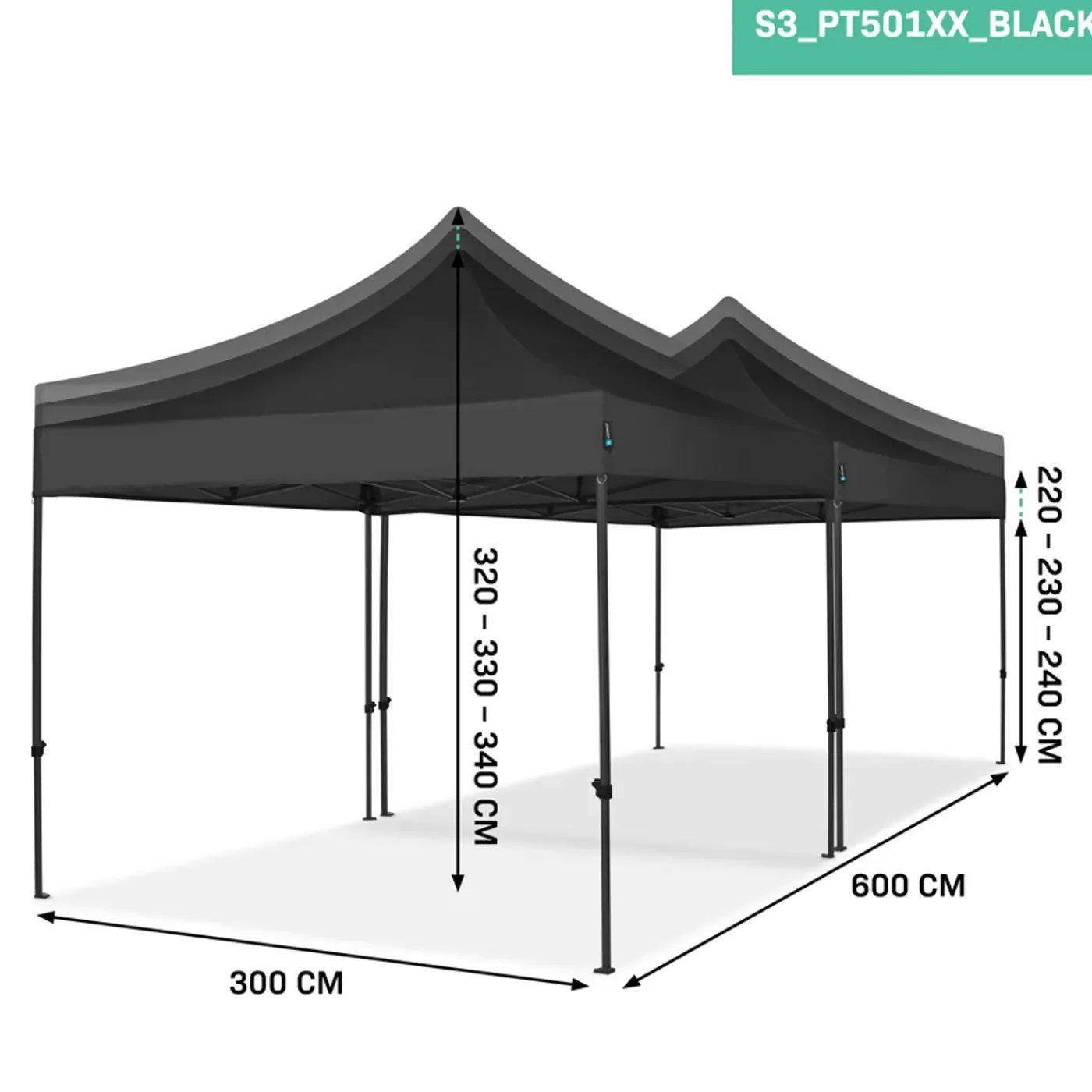 VONROC Easy-up Partytent – 6x3 M - Opvouwbaar – Uv Bescherming - Waterdicht – Stalen Frame - Zwart
