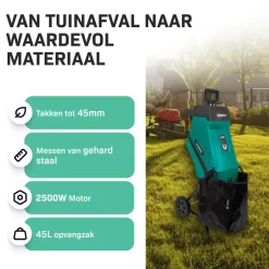 Vonroc Hakselaar/shredder 2500w – Voor Takken Tot Diam.45mm – Incl. 45l Opvangzak & Duwstok