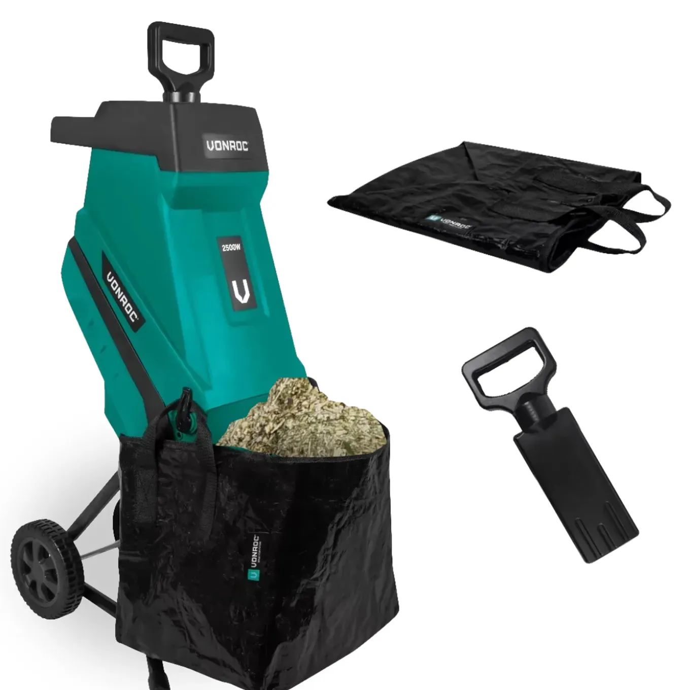 Vonroc Hakselaar/shredder 2500w – Voor Takken Tot Diam.45mm – Incl. 45l Opvangzak & Duwstok