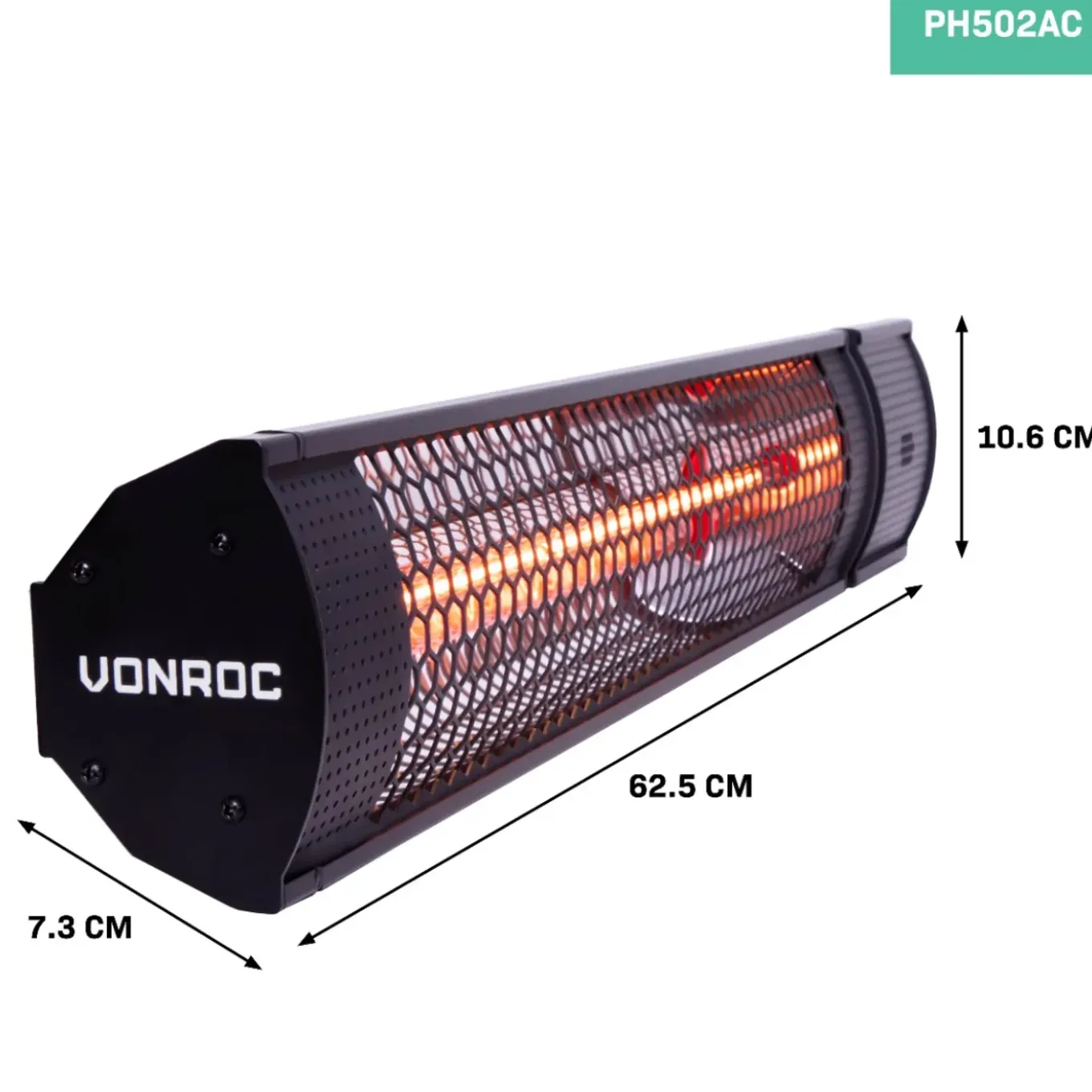 Vonroc Heater Marsili 2000w – Met Afstandsbediening - Zwart