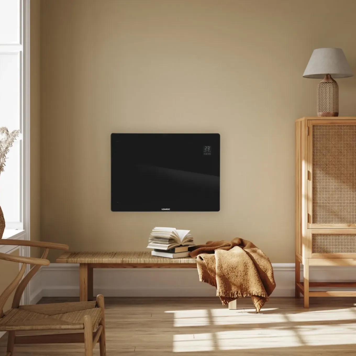 Vonroc Luxe Elektrische Kachel – Convector - Glazen Paneel - 1500w - Zwart | Wifi