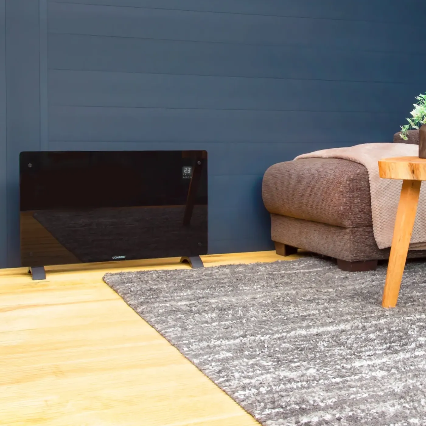 VONROC Luxe Elektrische Kachel – Convector - Glazen Paneel – 2000w - Zwart | Wifi