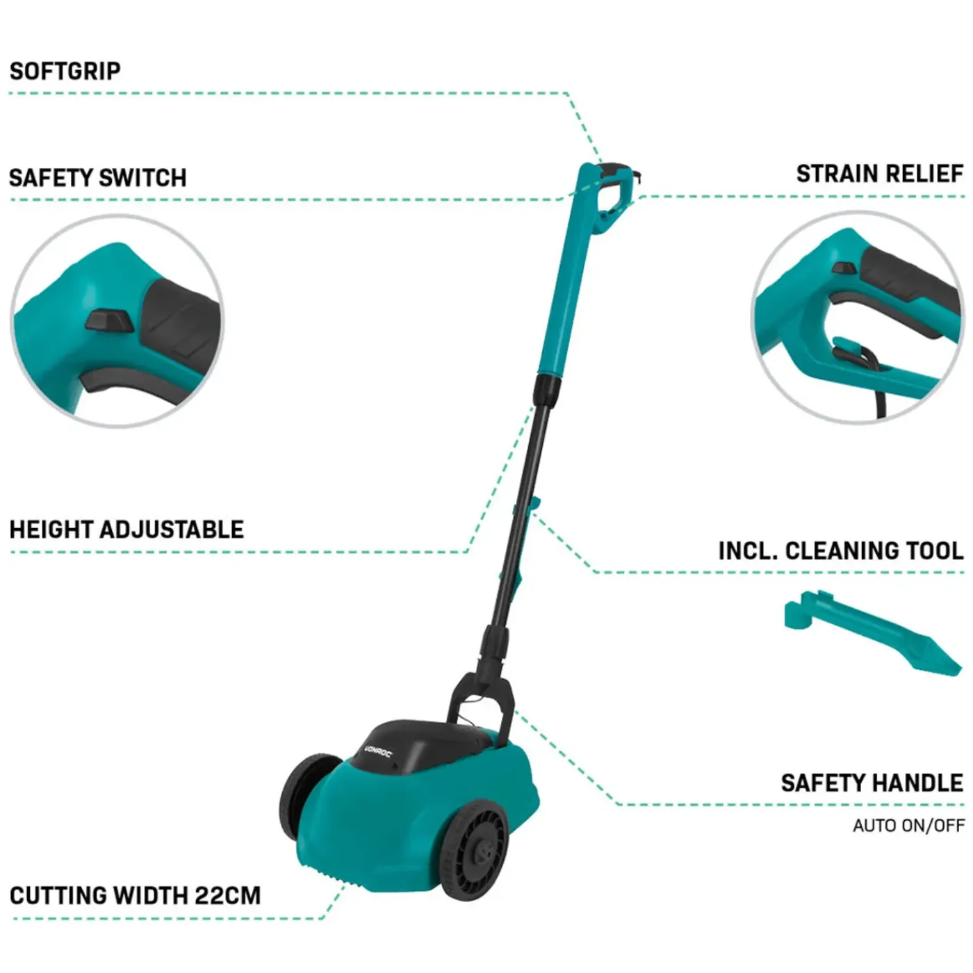 VONROC Mini Elektrische Grasmaaier 350w – 22 Cm | Met Mulchingfunctie