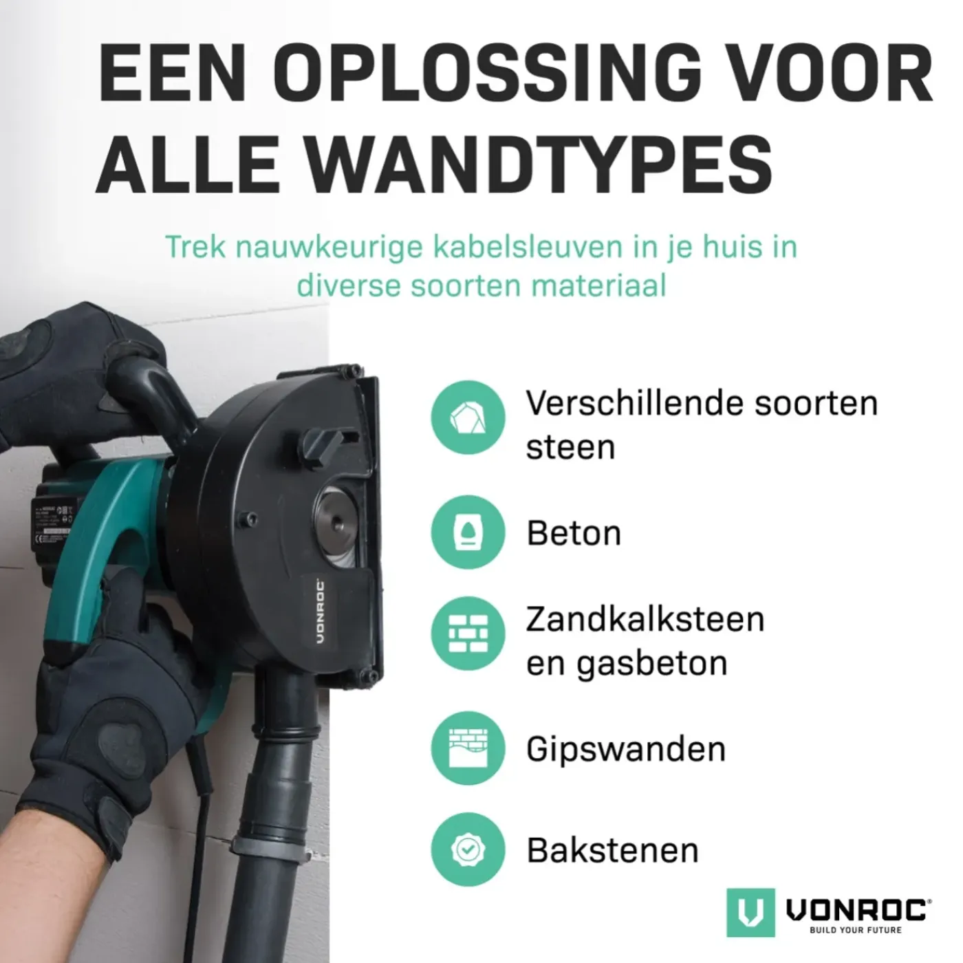 VONROC Muurfrees – Sleufmachine – 1700w – Diam.150mm – Incl. 1 Stuks Diamantschijven & Opbergtas