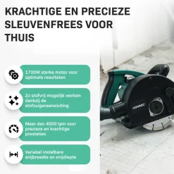 VONROC Muurfrees – Sleufmachine – 1700w – Diam.150mm – Incl. 6 Stuks Diamantschijven & Opbergtas