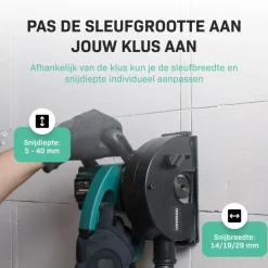 VONROC Muurfrees – Sleufmachine – 1700w – Diam.150mm – Incl. 6 Stuks Diamantschijven & Opbergtas