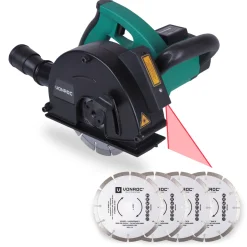 VONROC Muurfrees | Sleuvenfrees +laser – 1700w – 150mm – Incl. 6 Diamantschijven, Stofzuig Adapter