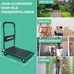 VONROC Plateauwagen/transportwagen – Opvouwbaar – Draagvermogen Max. 150kg