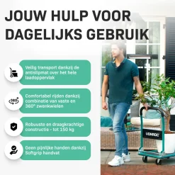 VONROC Plateauwagen/transportwagen – Opvouwbaar – Draagvermogen Max. 150kg