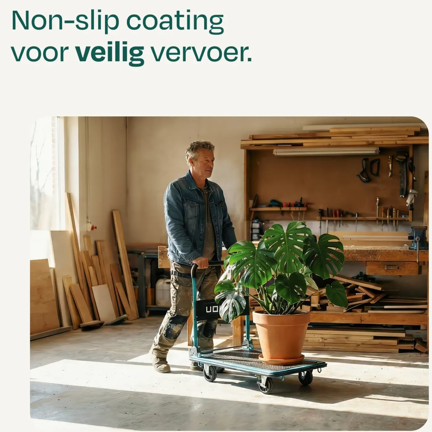 VONROC Plateauwagen Transportkar – 300kg Draagvermogen – 90x60cm – Zwenkwielen – Met Remmen