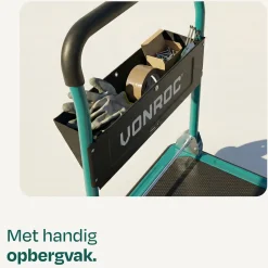 VONROC Plateauwagen Transportkar – 300kg Draagvermogen – 90x60cm – Zwenkwielen – Met Remmen