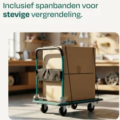 VONROC Plateauwagen Transportkar – 300kg Draagvermogen – 90x60cm – Zwenkwielen – Met Remmen