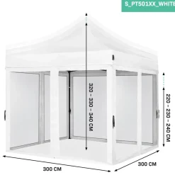 VONROC Premium Easy-up Partytent - 3x3m - Incl. Muggennet Zijwanden - Stalen Frame - Beige