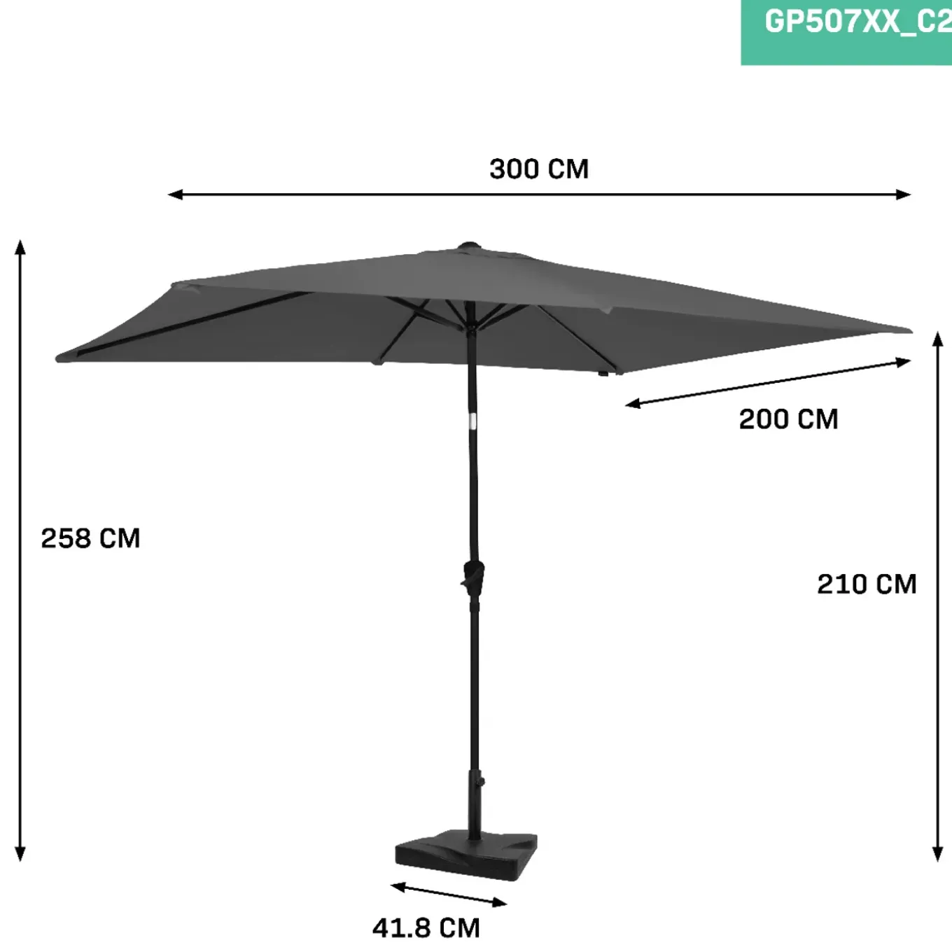 Vonroc Premium Parasol Rapallo 200x300cm – Duurzame Parasol - Combi Set Incl. Parasolvoet Van 20 Kg