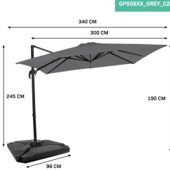 Vonroc Premium Zweefparasol Pisogne 300x300cm – Incl. Vulbare Tegels, Kruisvoet & Beschermhoes