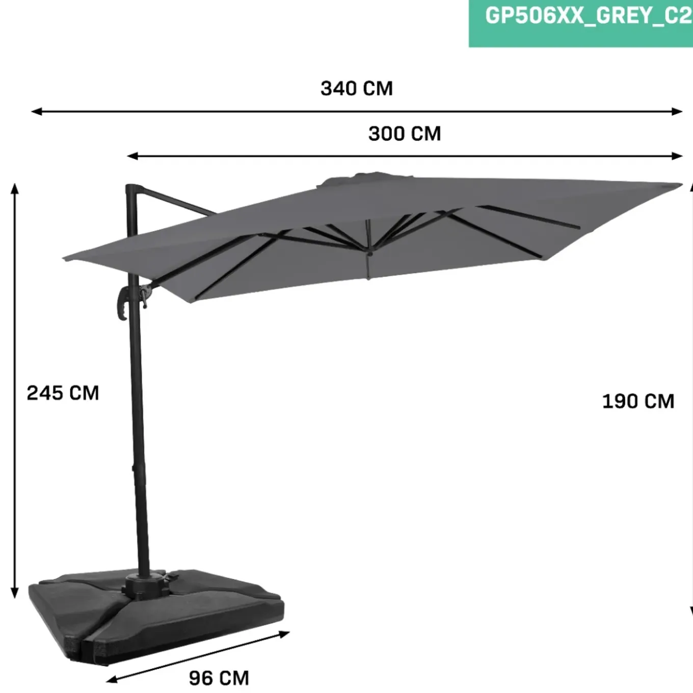 Vonroc Premium Zweefparasol Pisogne 300x300cm – Incl. Vulbare Tegels, Kruisvoet & Beschermhoes