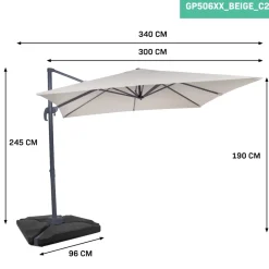 Vonroc Premium Zweefparasol Pisogne 300x300cm – Incl. Vulbare Tegels, Kruisvoet & Beschermhoes – Vie