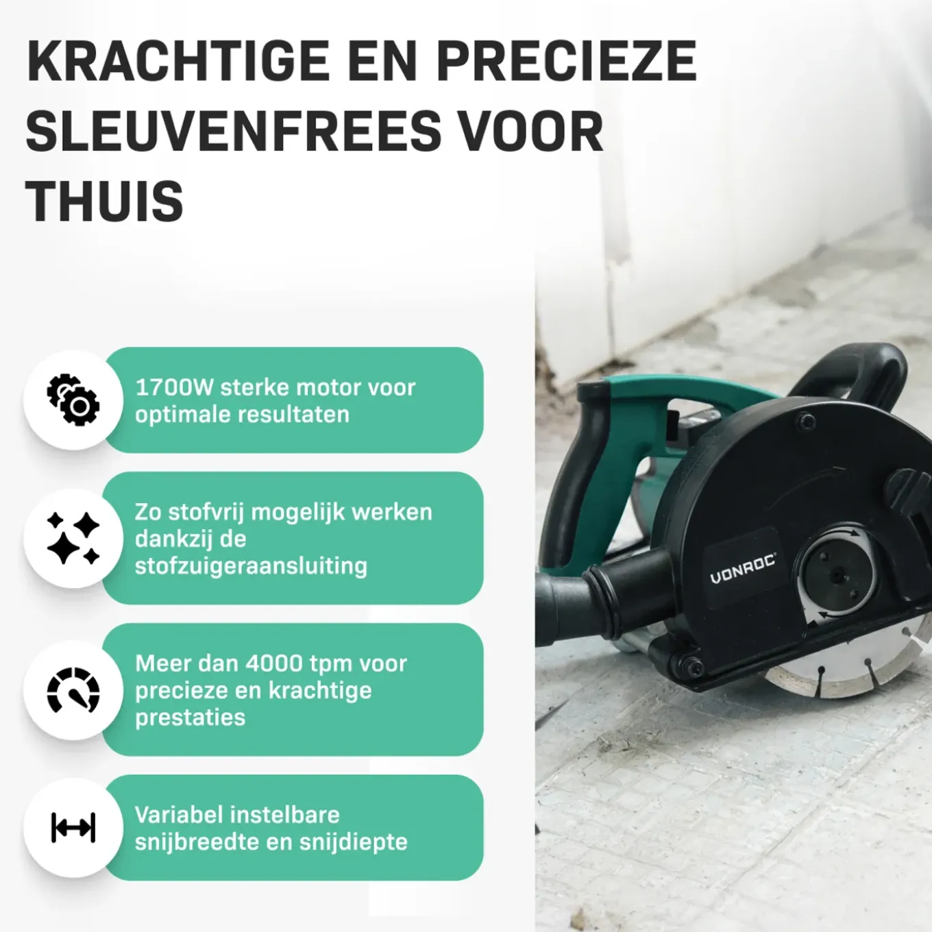 Vonroc Sleuvenfrees 1700w - 150mm | Incl. 4 Sleuvenfrees Schijven