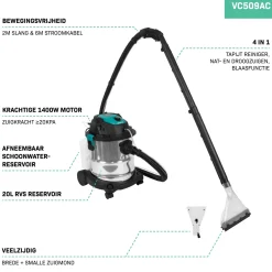 VONROC Tapijtreiniger 1400w | Incl. Reinigingsmiddel En Diverse Zuigmonden