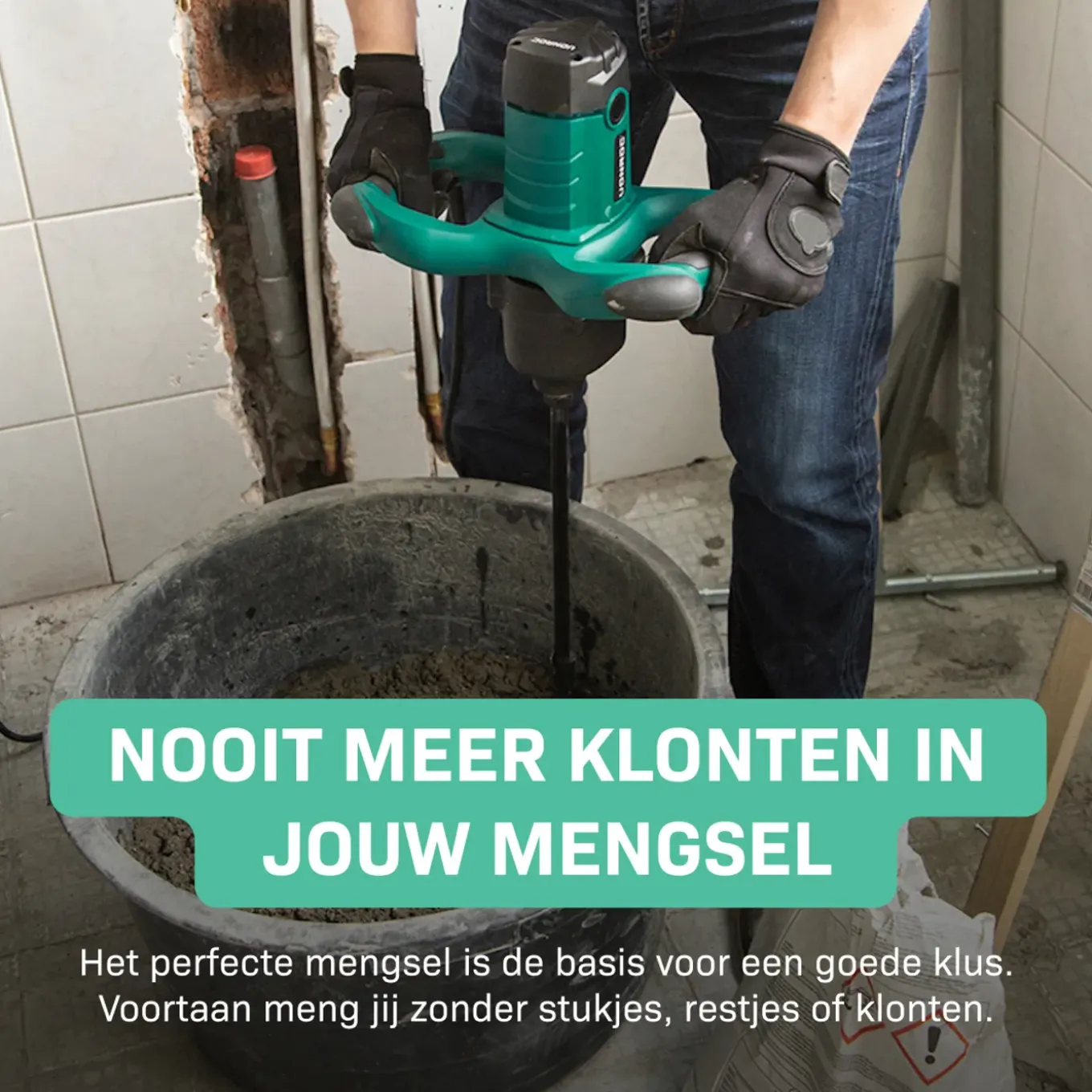 Vonroc Verf / Cementmenger – 1800w – 2 Versnellingen – 3m Rubberen Kabel – Incl. Roerstaaf 140x600mm