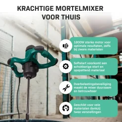 Vonroc Verf / Cementmenger – 1800w – 2 Versnellingen – 3m Rubberen Kabel – Incl. Roerstaaf 140x600mm