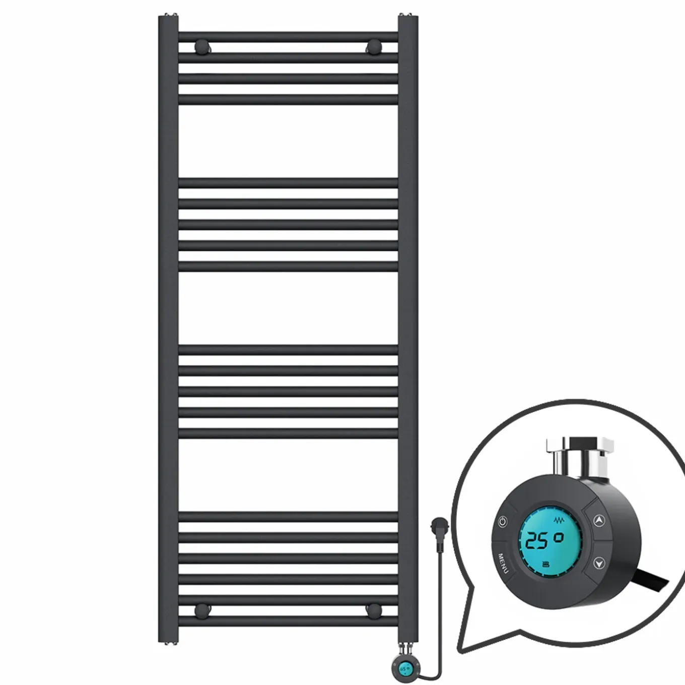 Vtw Living - Handdoekradiator Elektrisch 1200 × 500 mm - Mat Zwart - 500 Watt