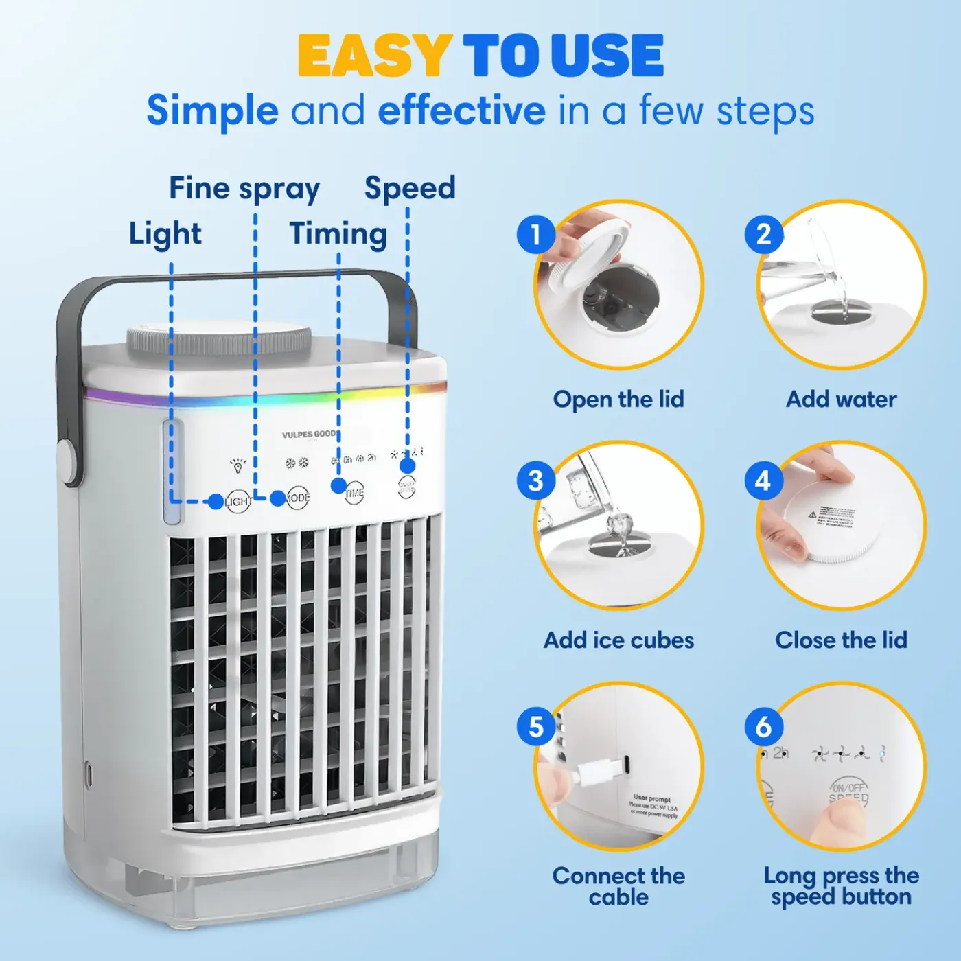 Vulpes Goods Mini Airco - Mobiele Airco - Luchtkoeler - Aircooler - Tafelventilator