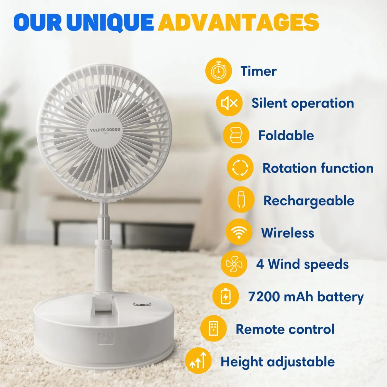 Vulpes Goods Tafelventilator - Fluisterstil - Oplaadbaar - Timer - Afstandsbediening