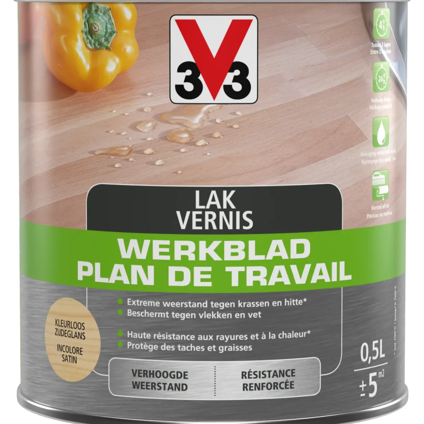 V33 werkbladvernis zijdeglans kleurloos 500ml