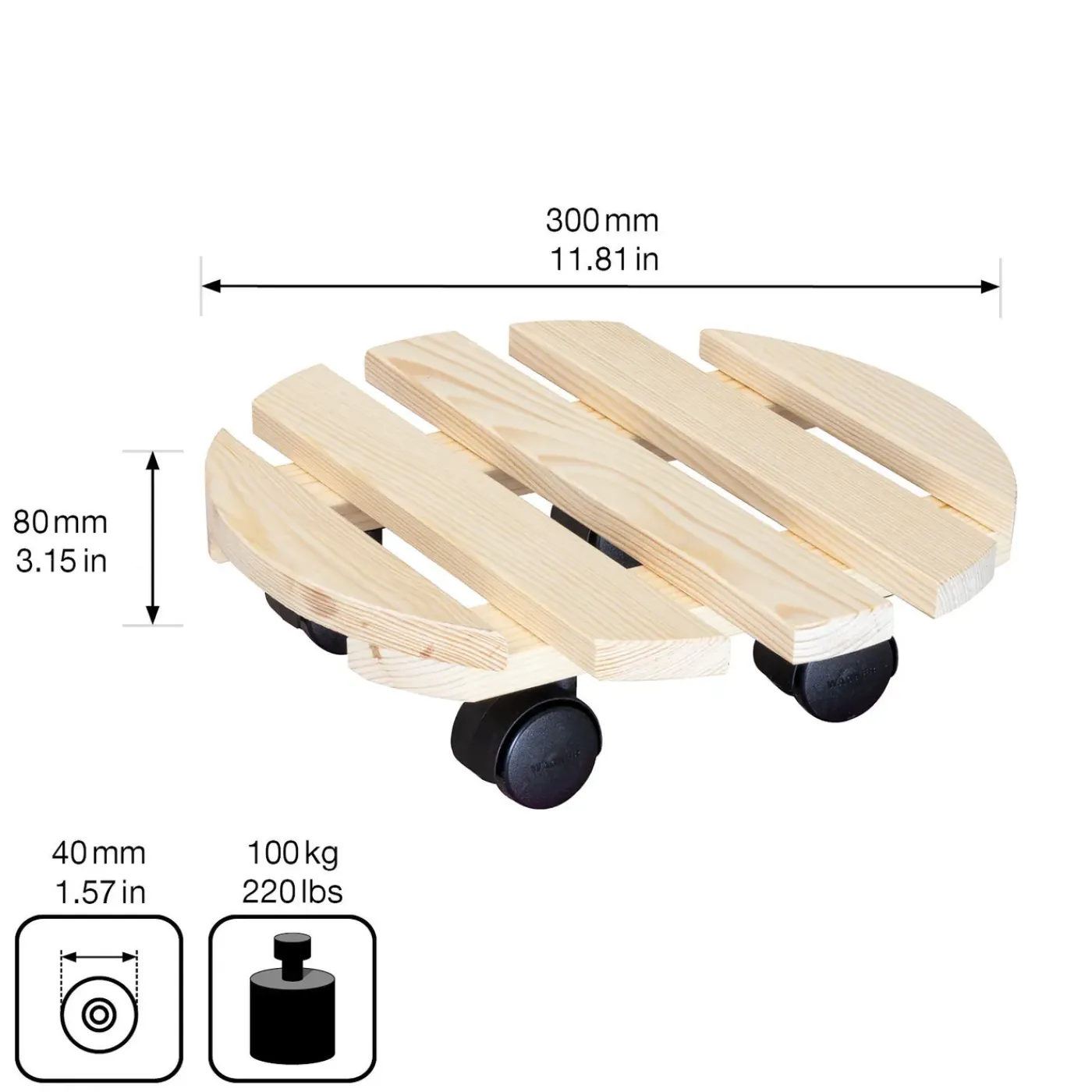 Wagner (Trolley's) Wagner plantenroller GH0018 met wielen grenen 30cm – maximaal draagvermogen 100kg