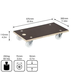 Wagner Transportroller MaxiGrip - 57,5x30cm - 250kg - Hout - Antislip