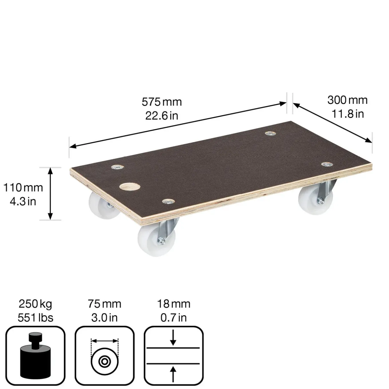 Wagner Transportroller MaxiGrip - 57,5x30cm - 250kg - Hout - Antislip