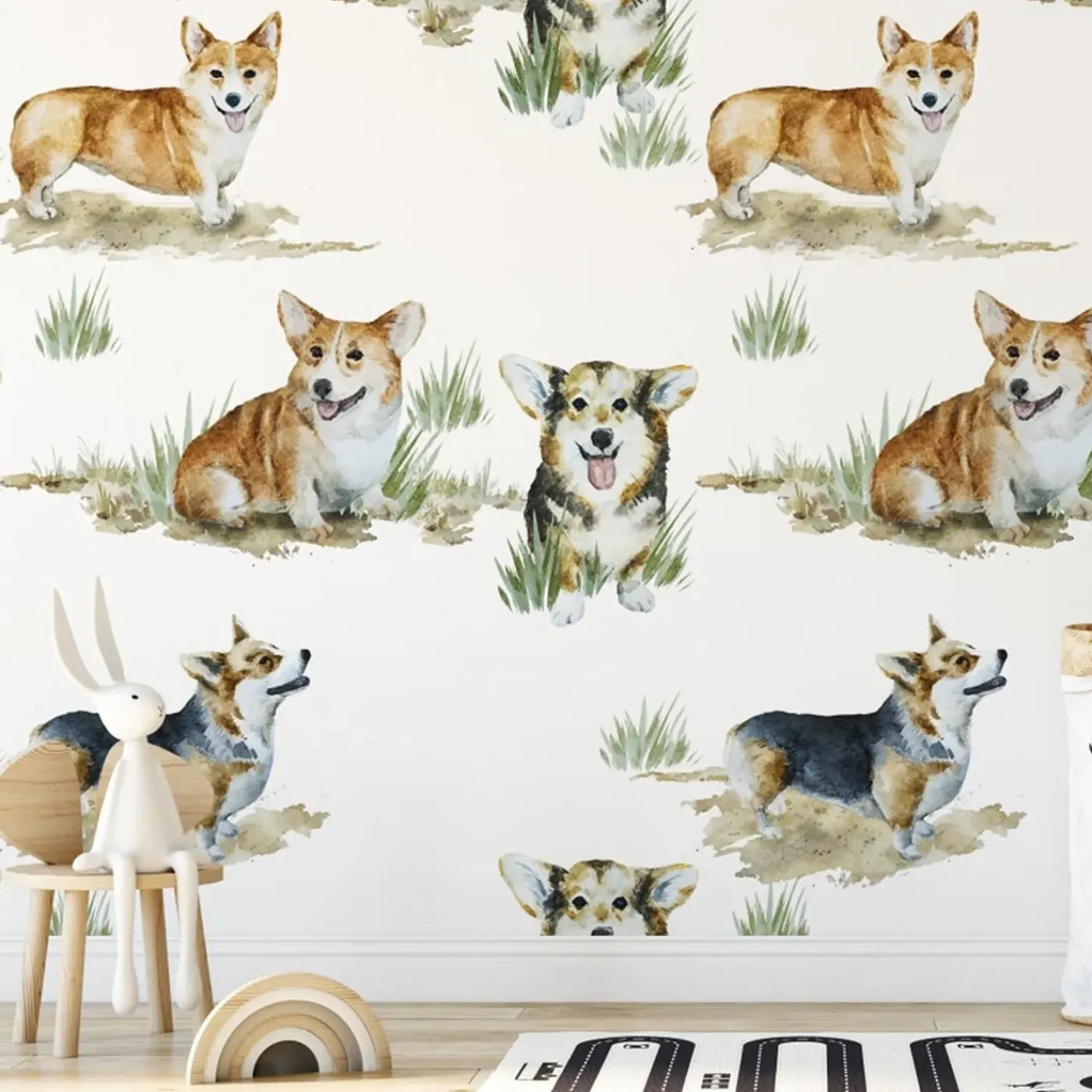 Wallpapers4beginners - Behang - Corgi - Vegan Papier - 280x200cm, 5,5m2