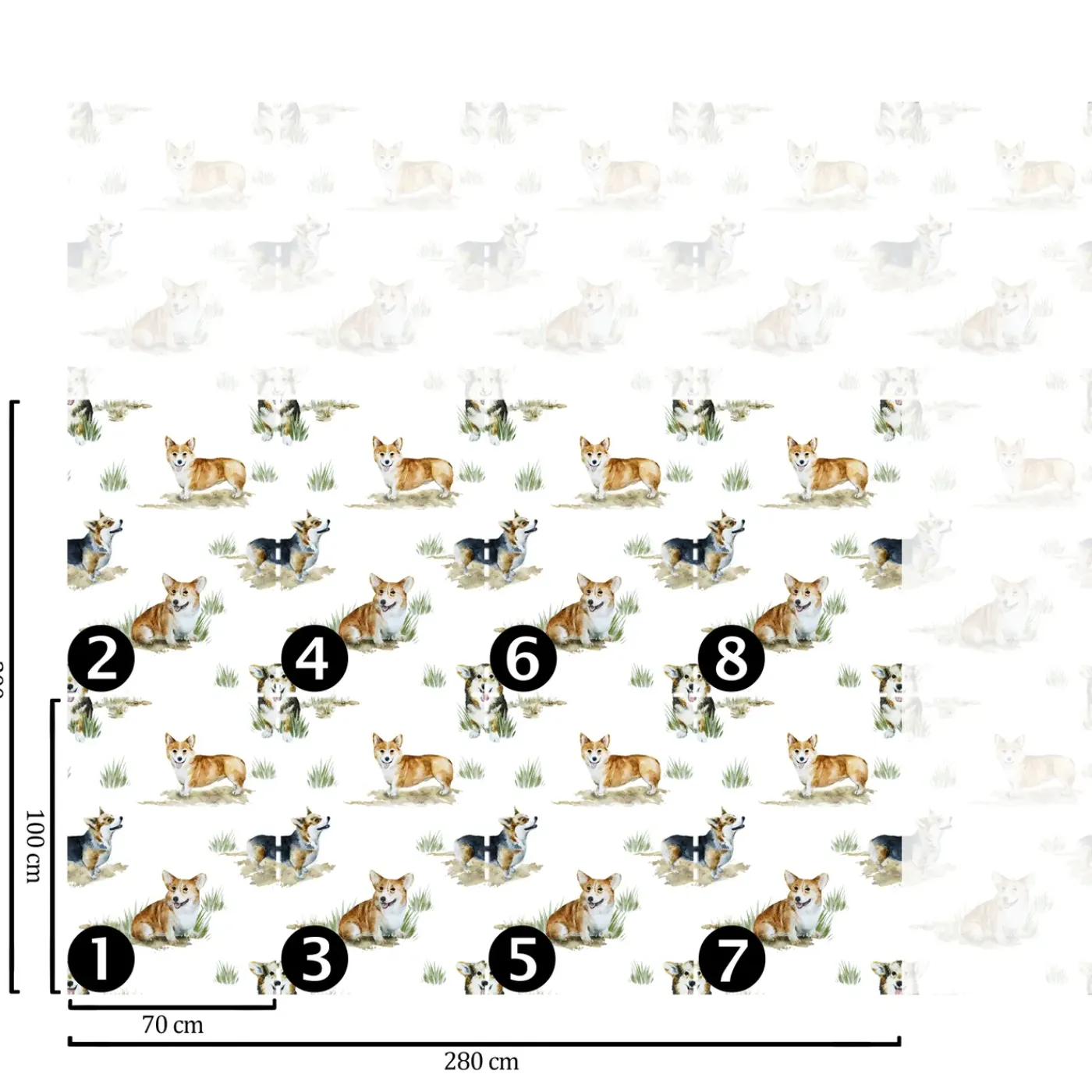 Wallpapers4beginners - Behang - Corgi - Vegan Papier - 280x200cm, 5,5m2