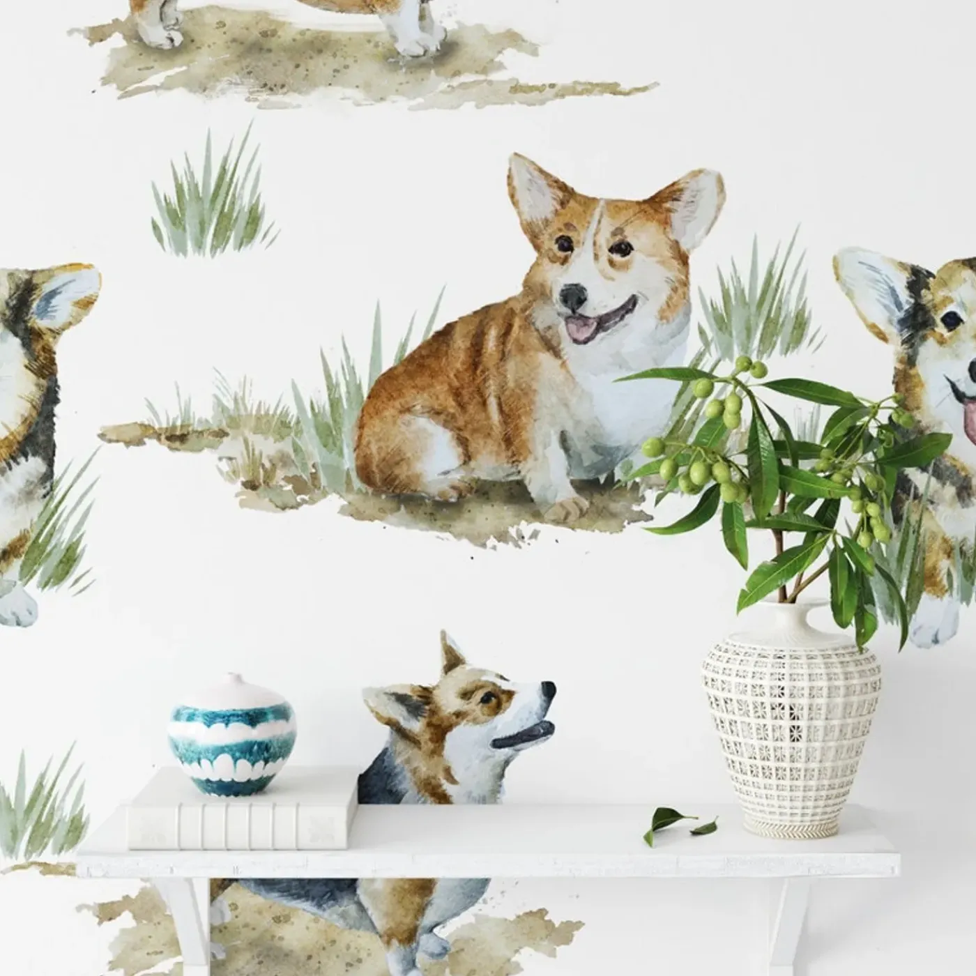 Wallpapers4beginners - Behang - Corgi - Vegan Papier - 280x200cm, 5,5m2