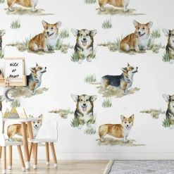 Wallpapers4beginners - Behang - Corgi - Vegan Papier - 280x200cm, 5,5m2