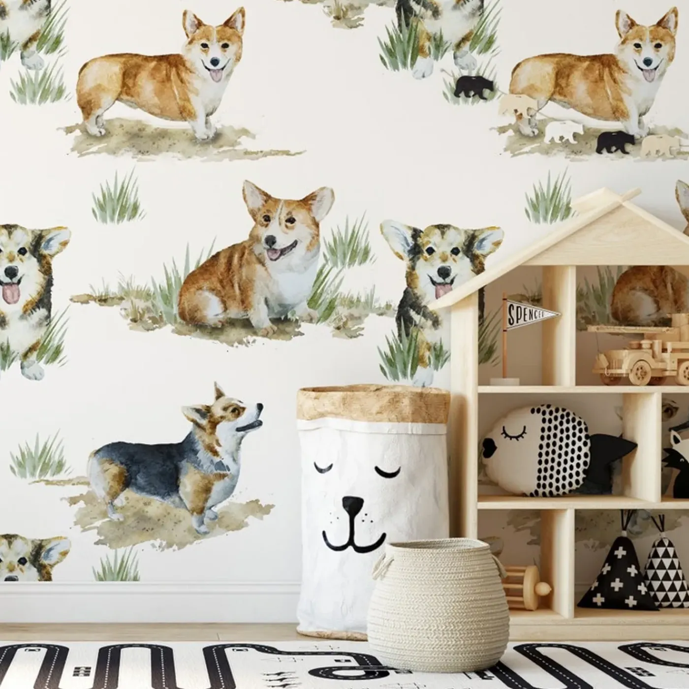 Wallpapers4beginners - Behang - Corgi - Vegan Papier - 280x200cm, 5,5m2