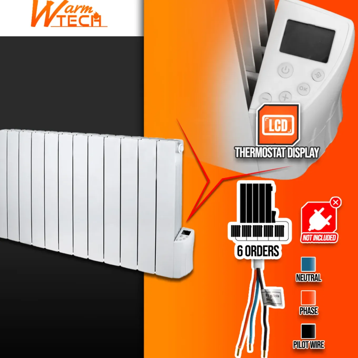 Warm Tech - Vloeistoftraagheidsradiator 2000w 12 Elementen - Warm Tech