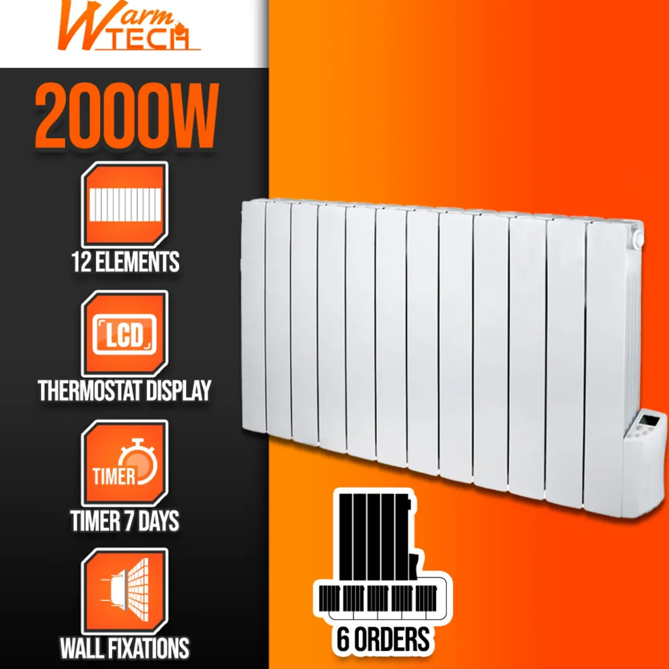 Warm Tech - Vloeistoftraagheidsradiator 2000w 12 Elementen - Warm Tech