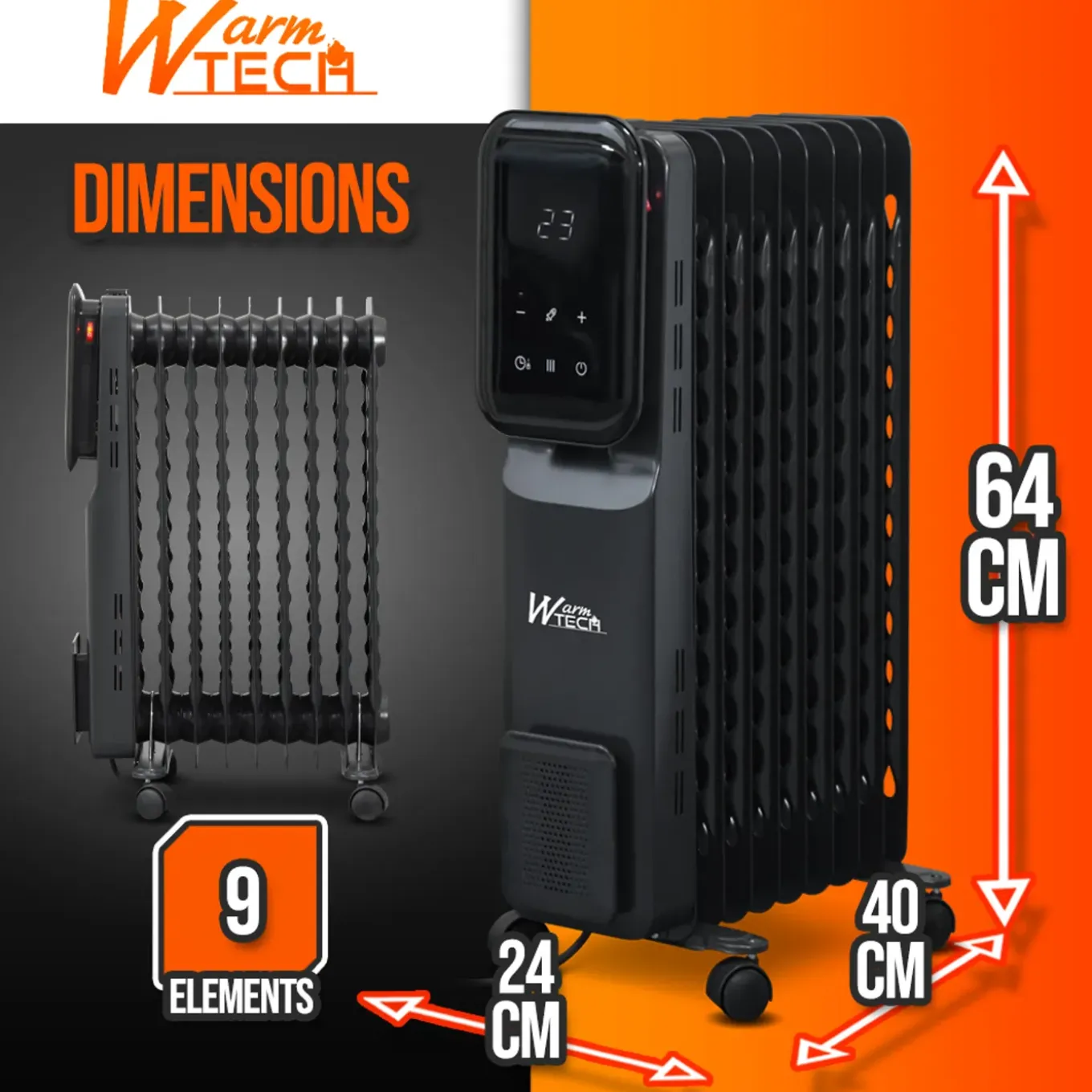 Warm Tech - 2000w 9-element Oliebadverwarming Met Led-scherm - Warm Tech