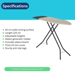 Wasophoogte Strijkplank - Extra Brede Strijkplank Stoomgenerator - 124*44 Cm - 4 Verstelbare Hoogte