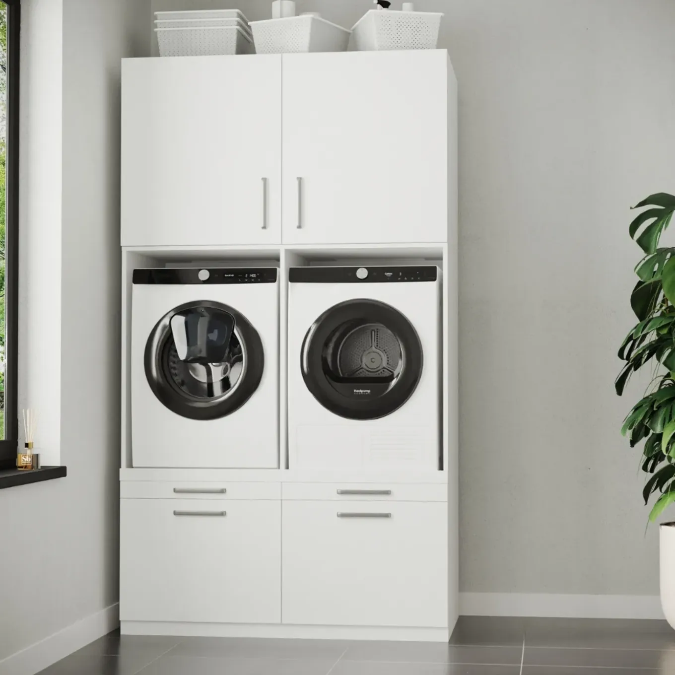 Wasophoogte Wasmachine Kast Venice - 700d X 1330b X 2350h Mm - Wit