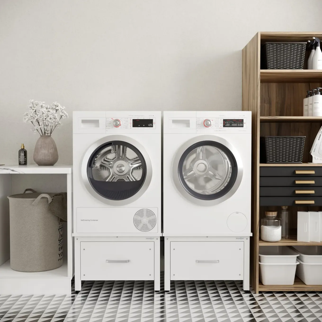 Wasophoogte Wasmachine Verhoger Met Lade - 42cm Hoog - Wit - Universeel- Dubbel