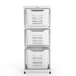 Wasophoogte Wasmand 3 Vakken - Wit - Met Wieltjes